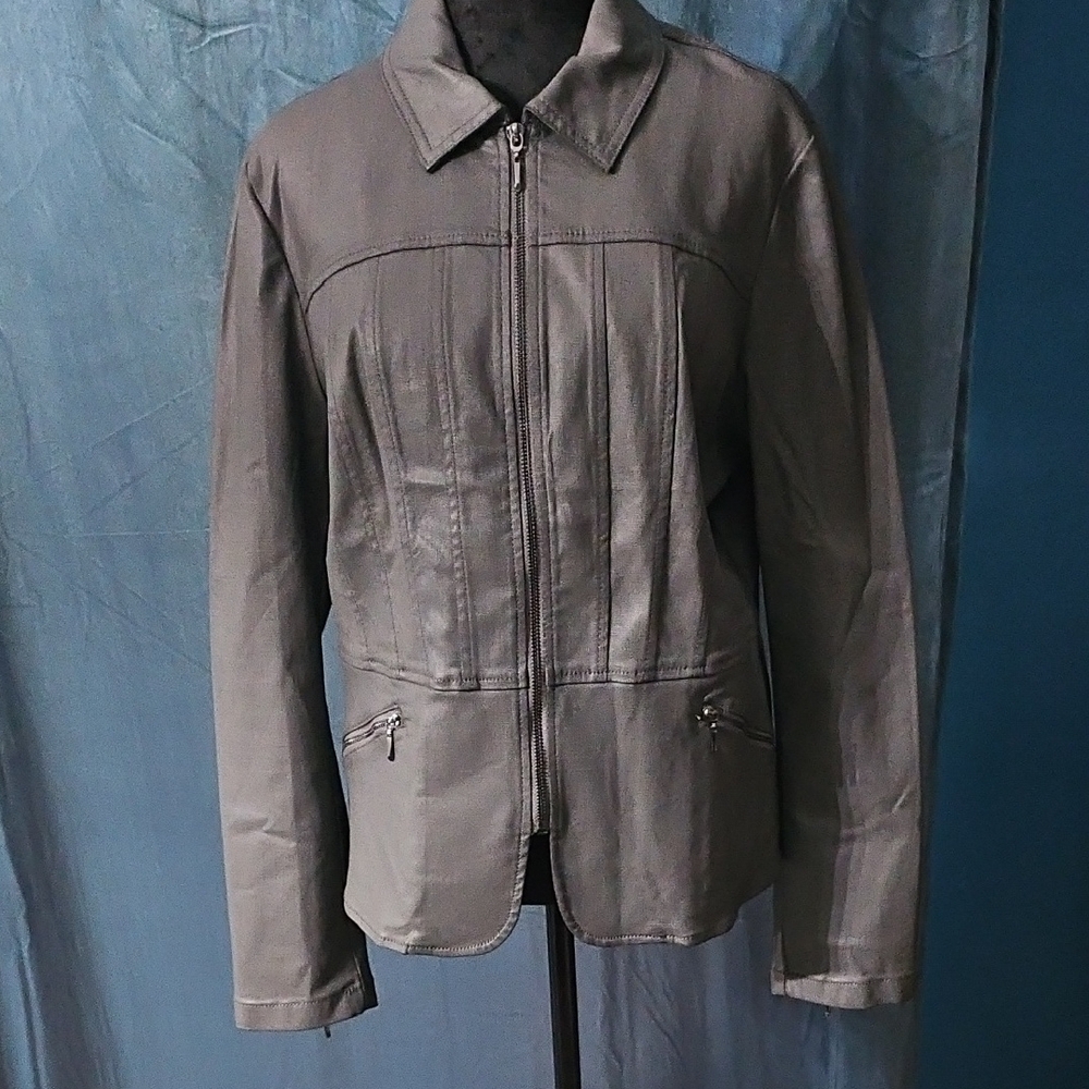 White House Black Market - Gently Worn - Coated Peplum Gray Slate Jack - Size 16